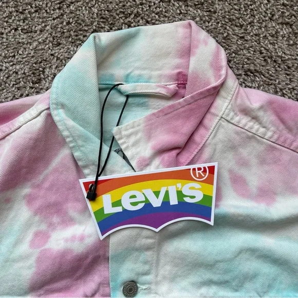 PRIDE OVERSIZED TRUCKER JEAN DENIM JACKET MENS SIZE TIE DYE METAL BUTTONS PINK - Picture 3 of 7